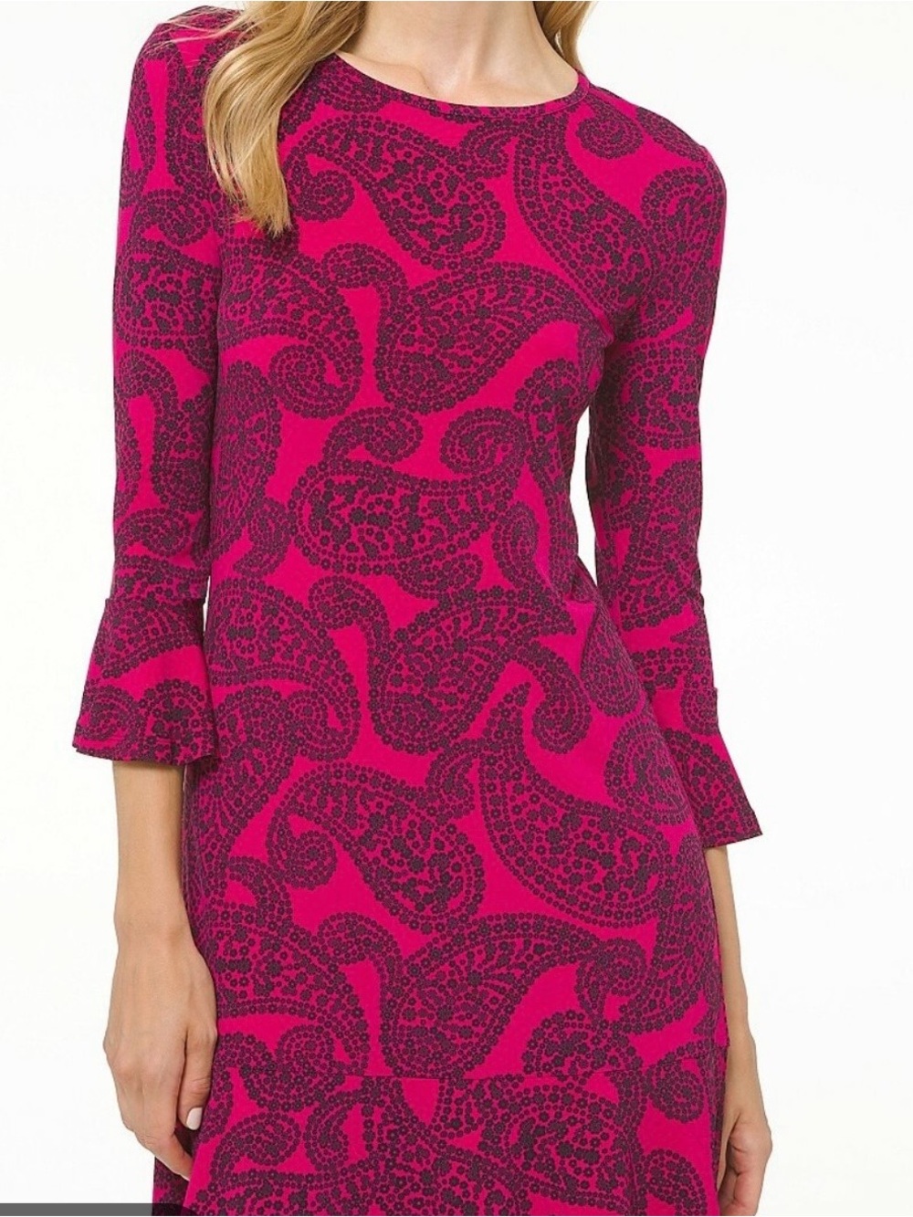 Michael Kors Fuchsia Paisley Long-Sleeve Shift Dress